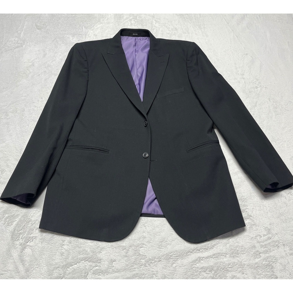 JF J.Ferrar Suit Jacket Mens 42R Black Modern Fit Purple Lining